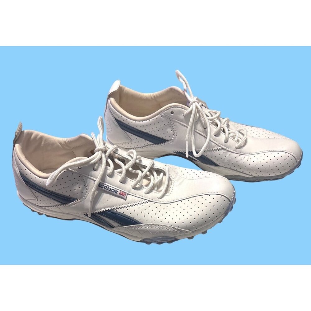 Reebok White Perforated Leather Athletic Sneakers Sz 9.5  Sports Running Shoes